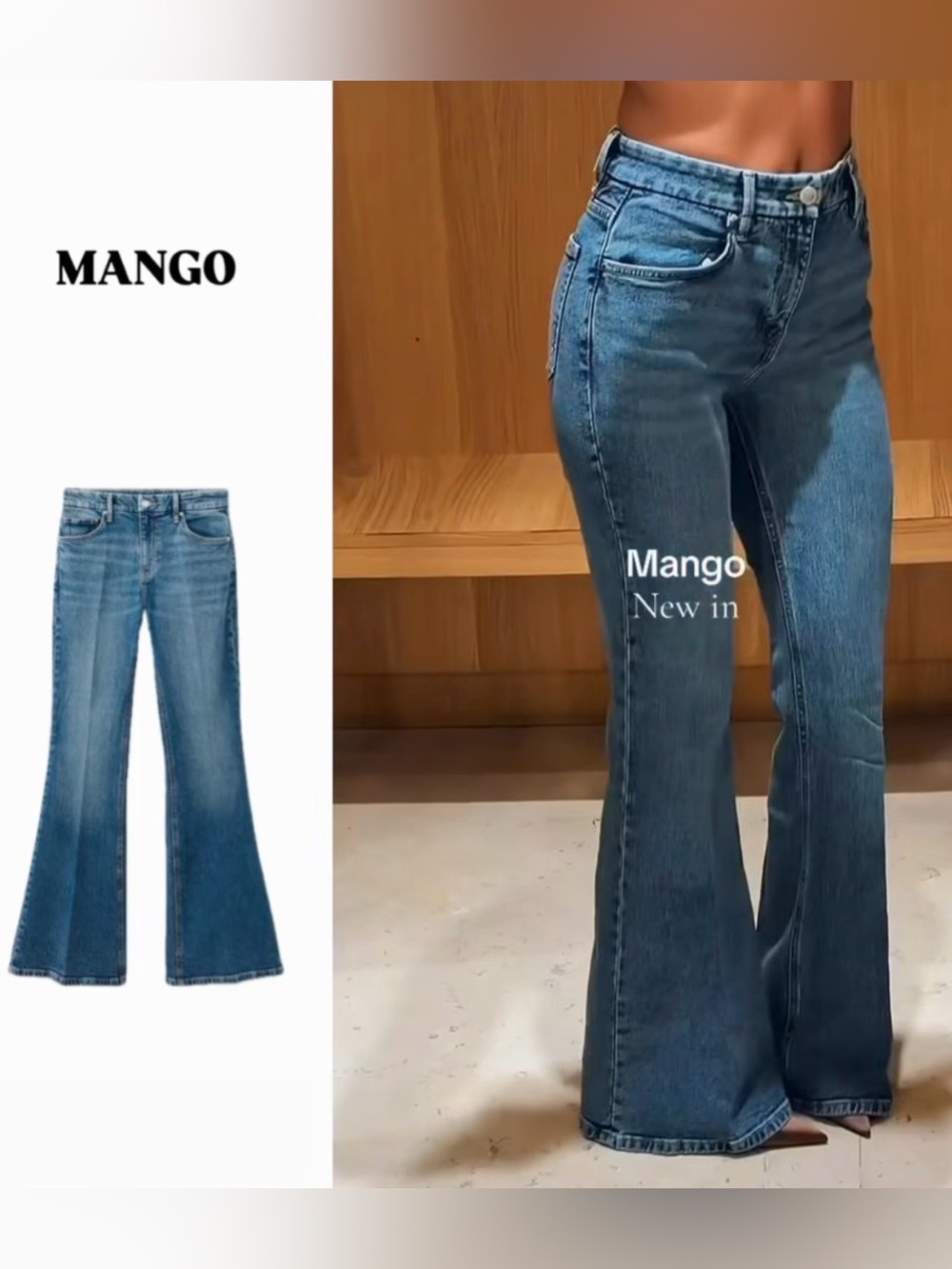 Mango viral Flared High-Rise Jeans in Blue Wash. 2026 colle. Retail 70+. Size 2